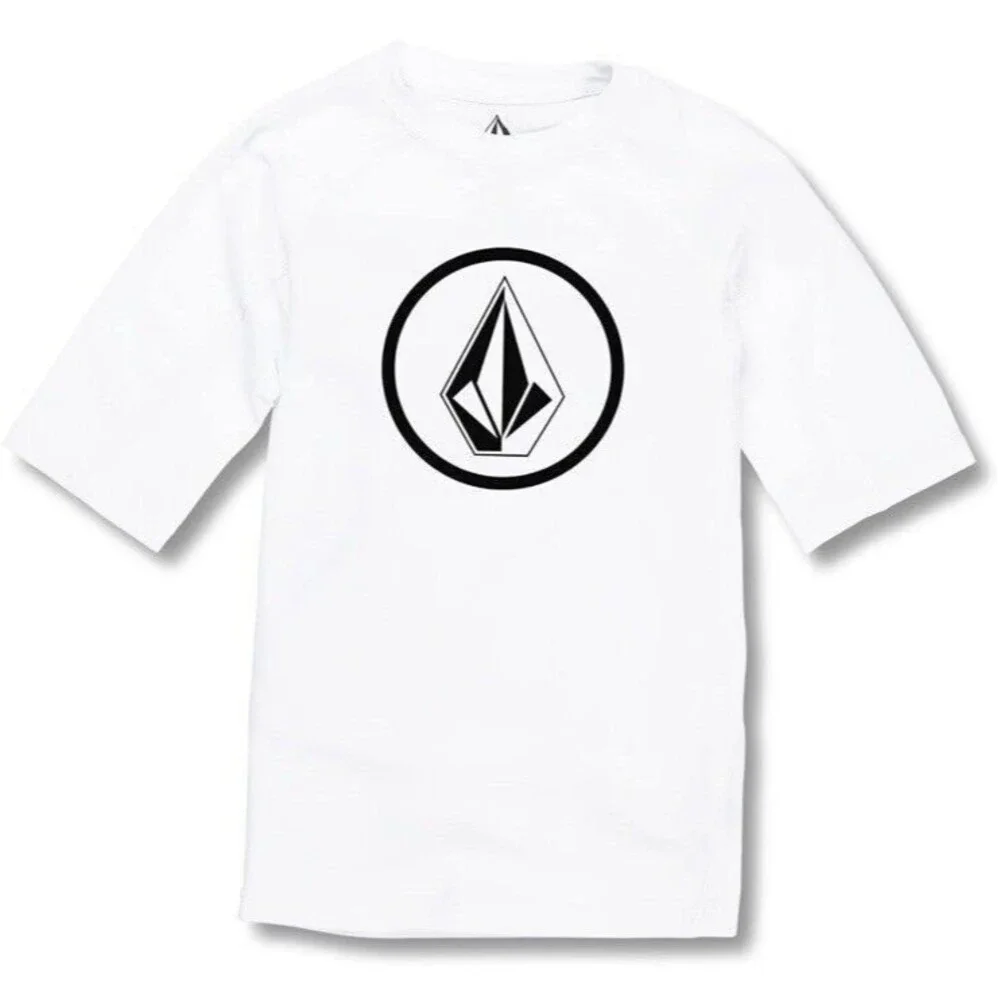 VOLCOM Boys Youth LIDO White Short Sleeve Rashguard Sun Protection UPF 50+ M 10